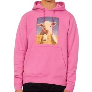 Sandro Paris Men's Pink Hoodie with Lamb Graphic - Size M - EUC (Rare)